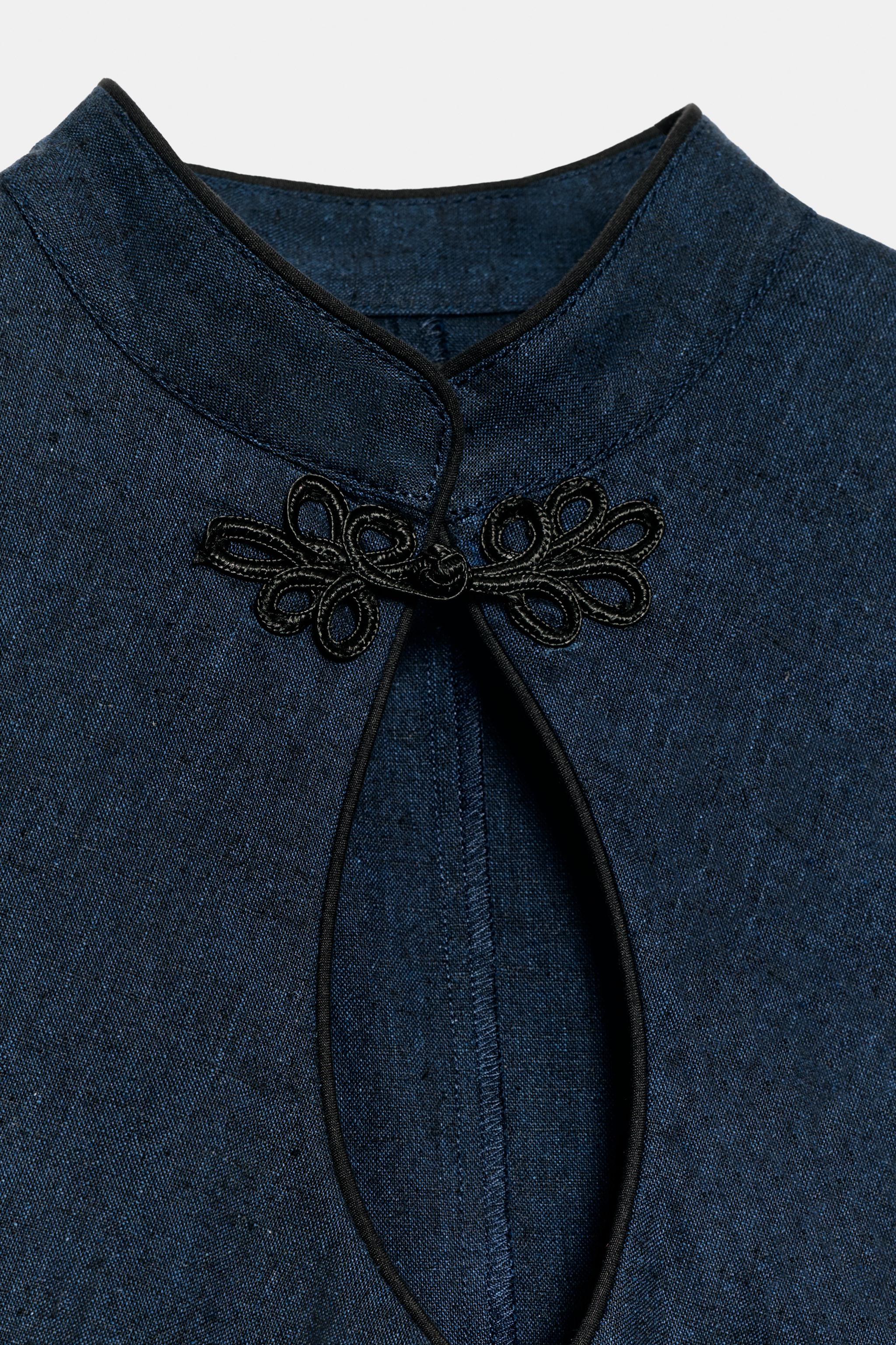 MINI LINEN FROG CLASP DRESS